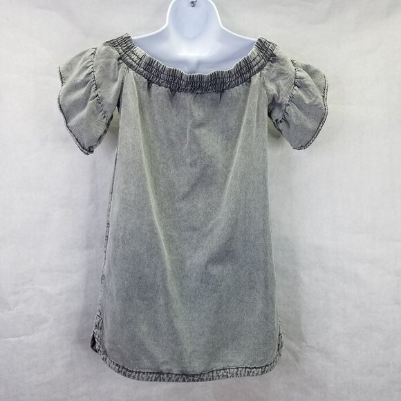 All Saints Adela Mini Dress Women's Sz 2 Denim Off The Shoulder Black Mint Grey - Picture 7 of 16